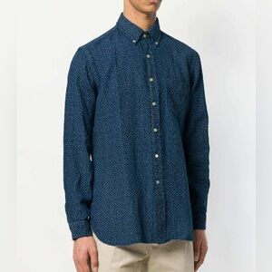 Ralph Lauren Linen Men Blue Floral Long Sleeve Button Shirt Size Large